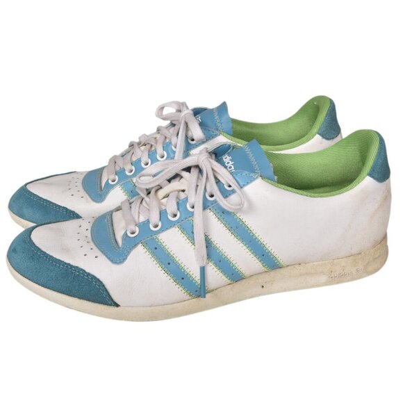 Adidas Spikeless Golf Shoes Leather White Blue Green Athletic Size 8 - Picture 1 of 9